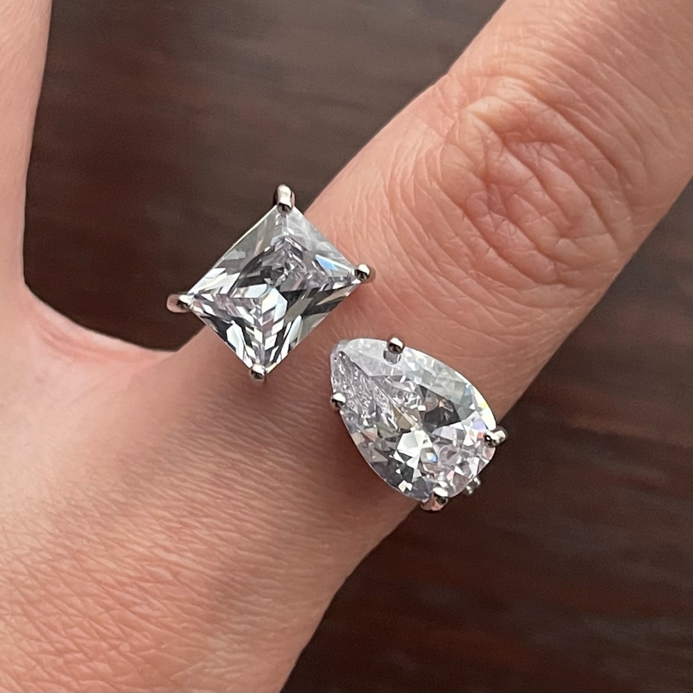 Silver Crystal Double Ring